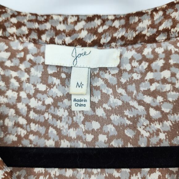 Joie Brown and White 100% Silk 3/4 Sleeve V-Neck Top Size Medium - Picture 3 of 5